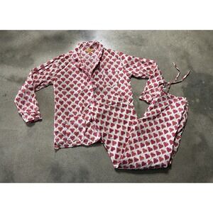 Vintage Roberta Roller Rabbit Cotton Pajama Set Womens Hearts India Sz M VGUC